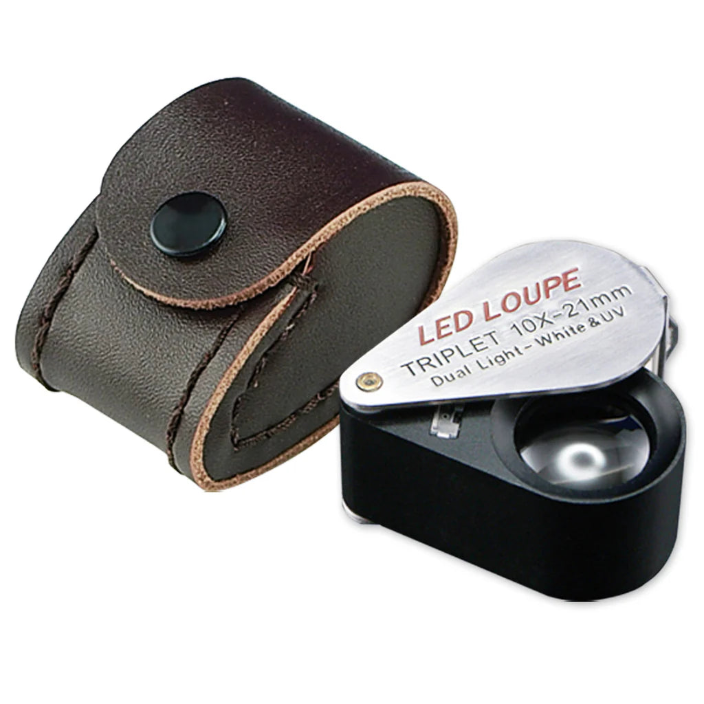10x Jeweler's Loupe with 21mm Triplet Lens, 6 LED Lights & UV Light