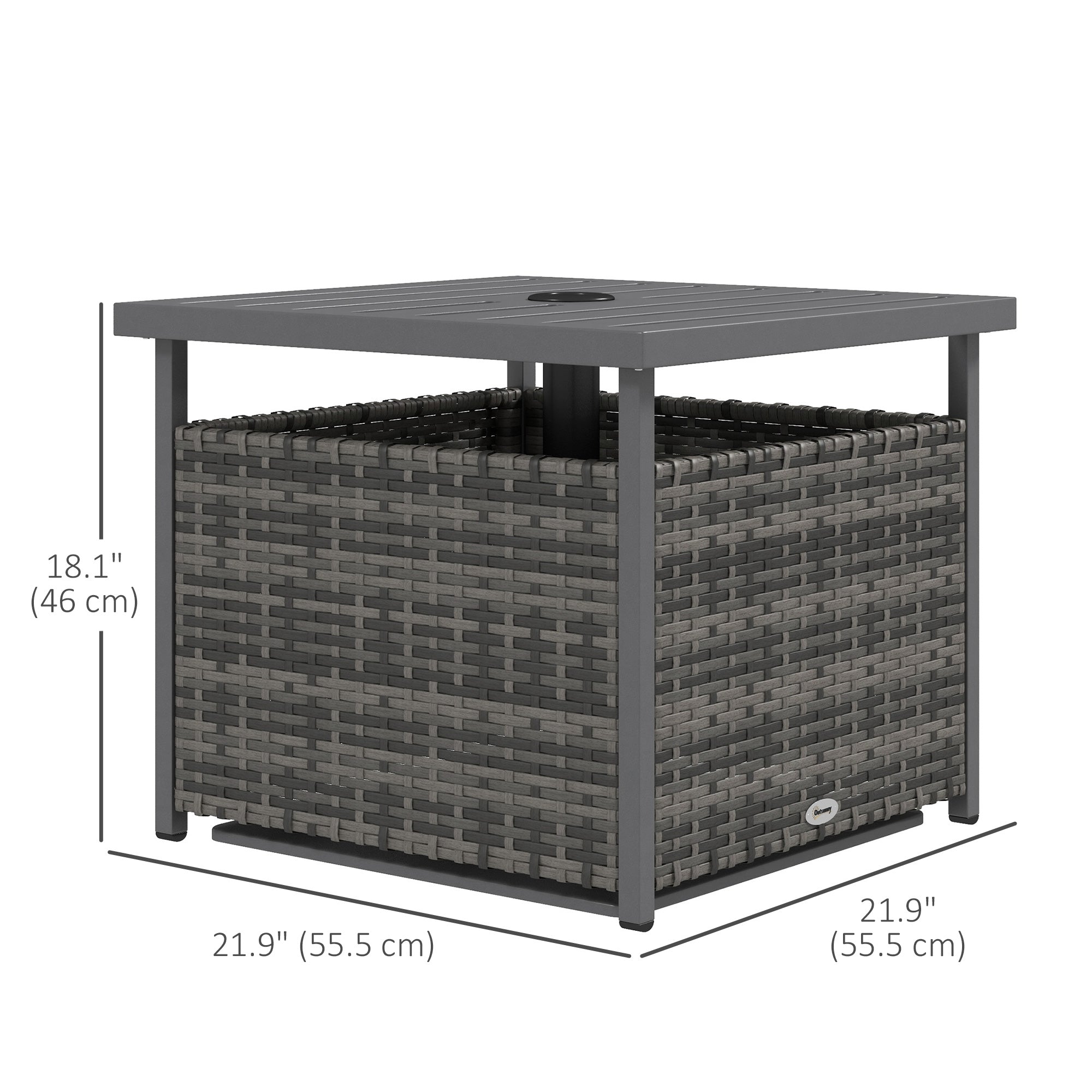 Outsunny Mixed-Grey Rattan Wicker Patio Coffee Table Outdoor with Umbrella Hole for Backyard 