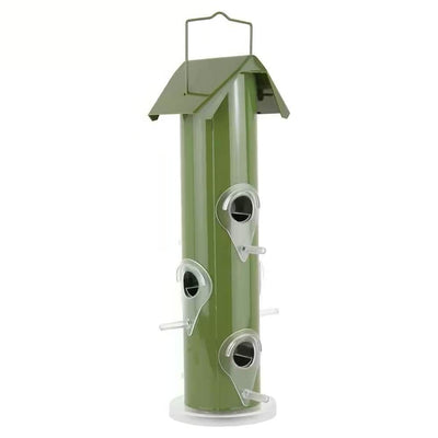 Outdoor Patio Garden 6-Perch Olive Green Metal Tube Bird Feeder - Free Shipping 