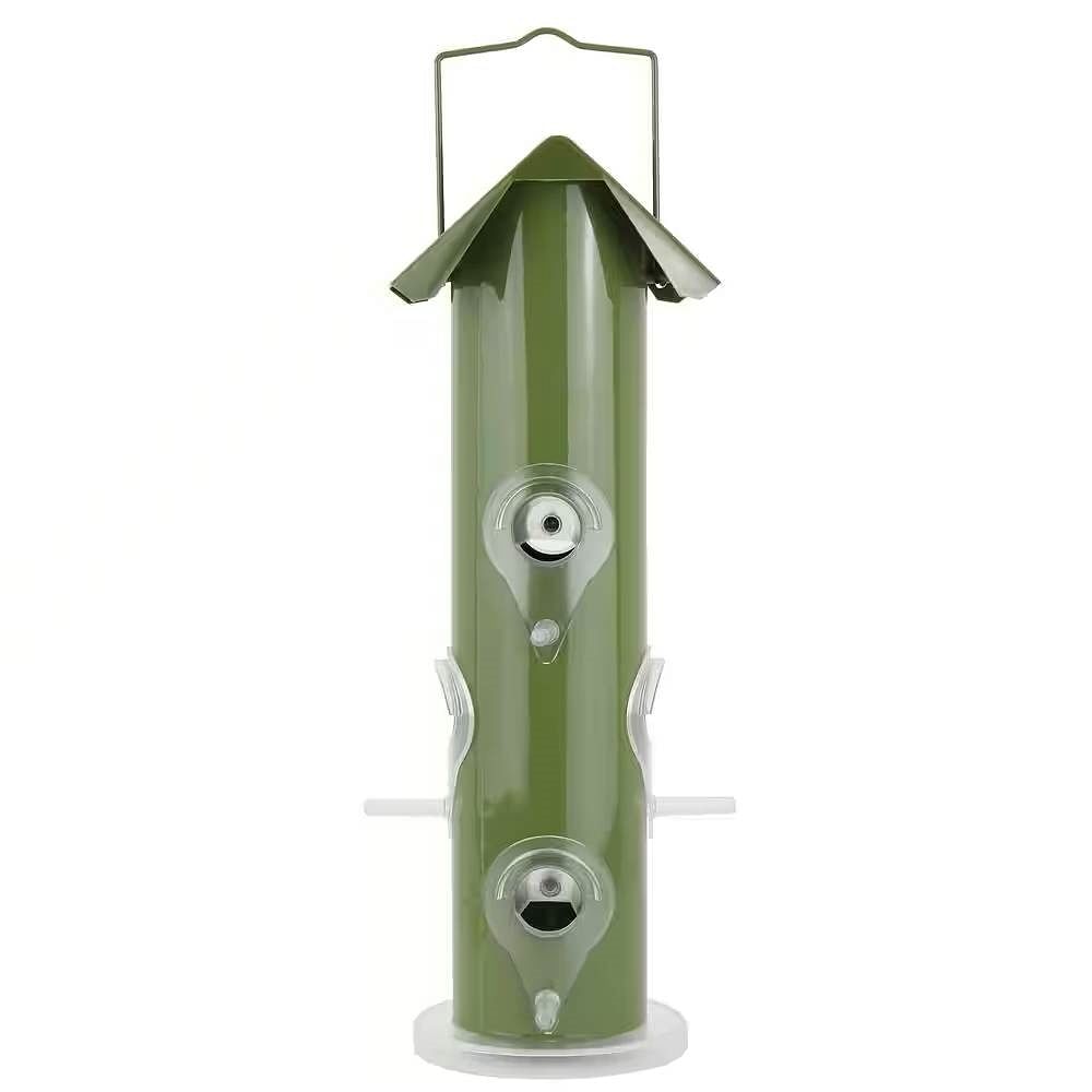 Outdoor Patio Garden 6-Perch Olive Green Metal Tube Bird Feeder - Free Shipping 