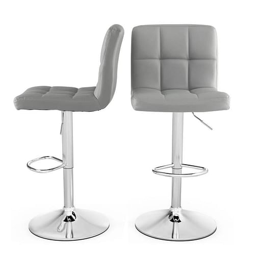 Set of 2 Modern Adjustable Height Barstools w/ Comfortable Grey PU Leather Seat - Free Shipping 