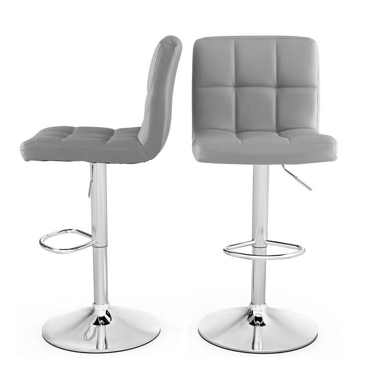 Set of 2 Modern Adjustable Height Barstools w/ Comfortable Grey PU Leather Seat - Free Shipping 