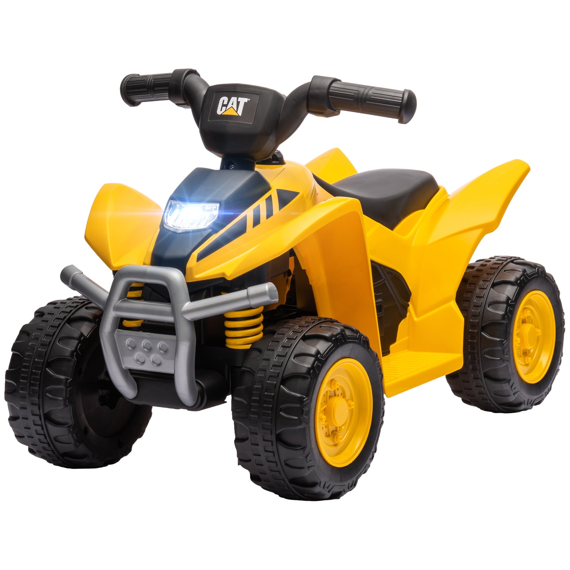 Qaba CAT Licensed Kids ATV, 6V Electric Ride on Car for Kids with Horn, LED Headlights, for 18-36 Months, Yellow 