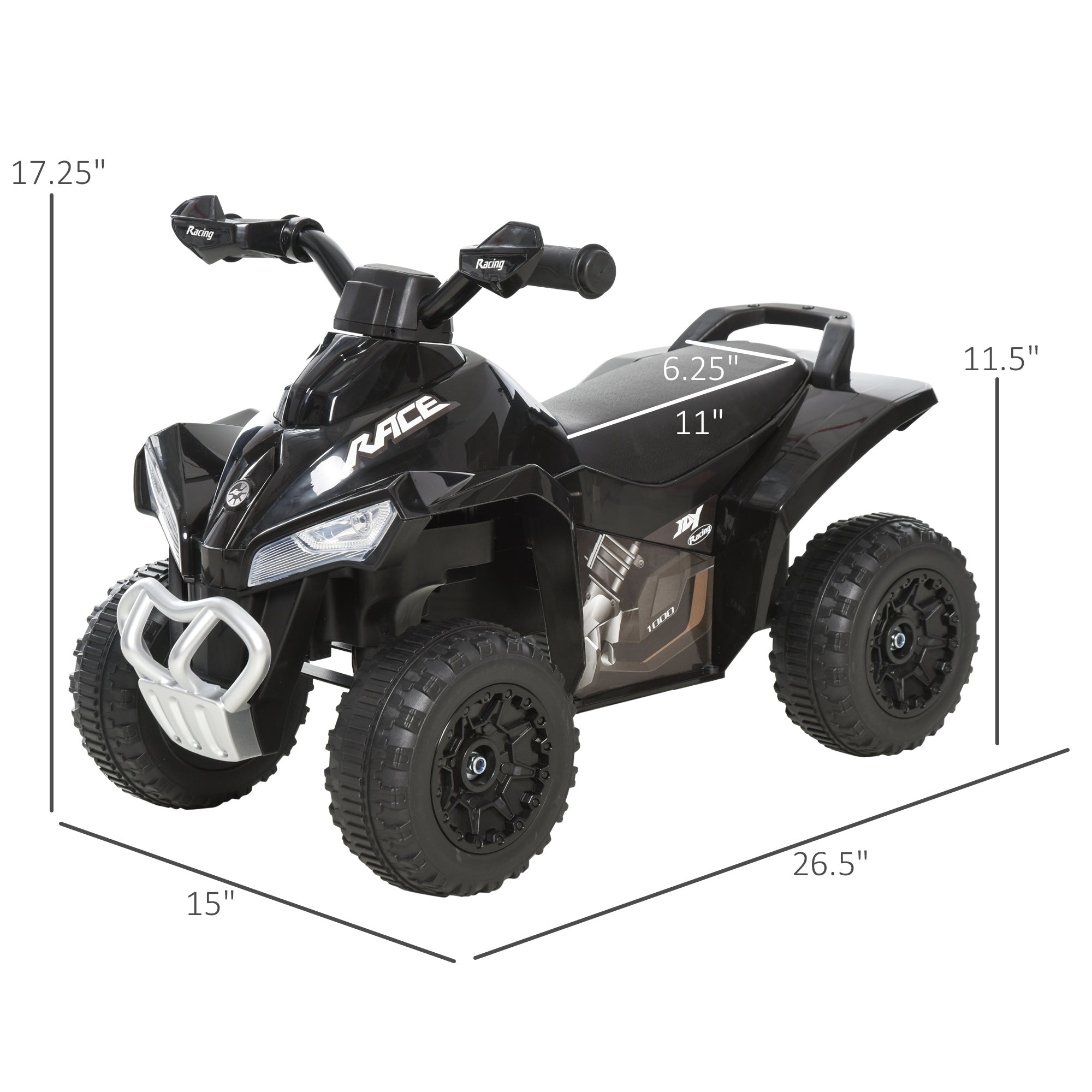 Aosom Ride on Toy for Kids 4 Wheel Motorcycle Baby Walker Toddler Ride on Car Battery Powered Toys for Kids 18-36 Months Black 