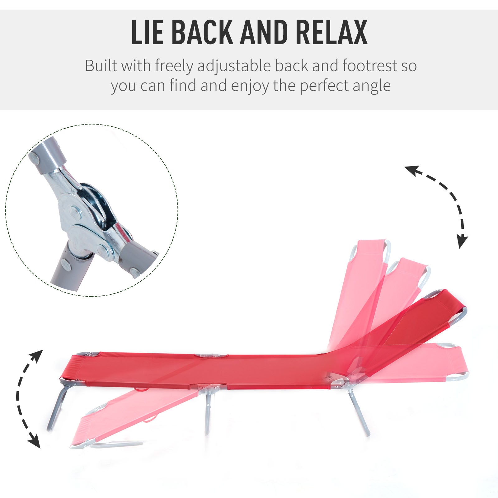 Outsunny Reclining Beach Chaise Lounge Portable Folding Cot Adjustable Sun Lounger Outdoor Red 