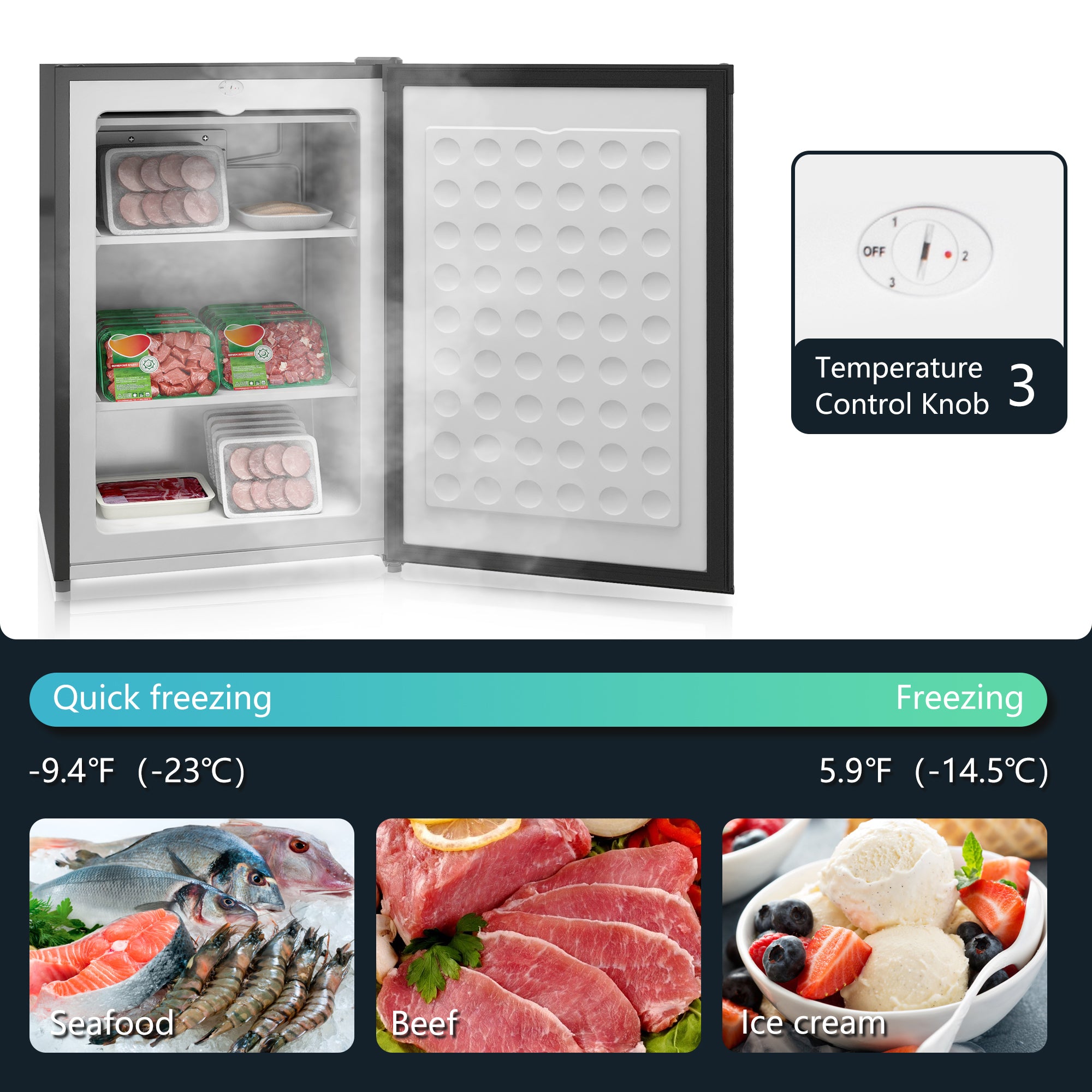 HOMCOM Upright Freezer, 3 Cu.Ft Mini Freezer with Reversible Single Door, Adjustable Thermostat for Home, Dorm, Black 