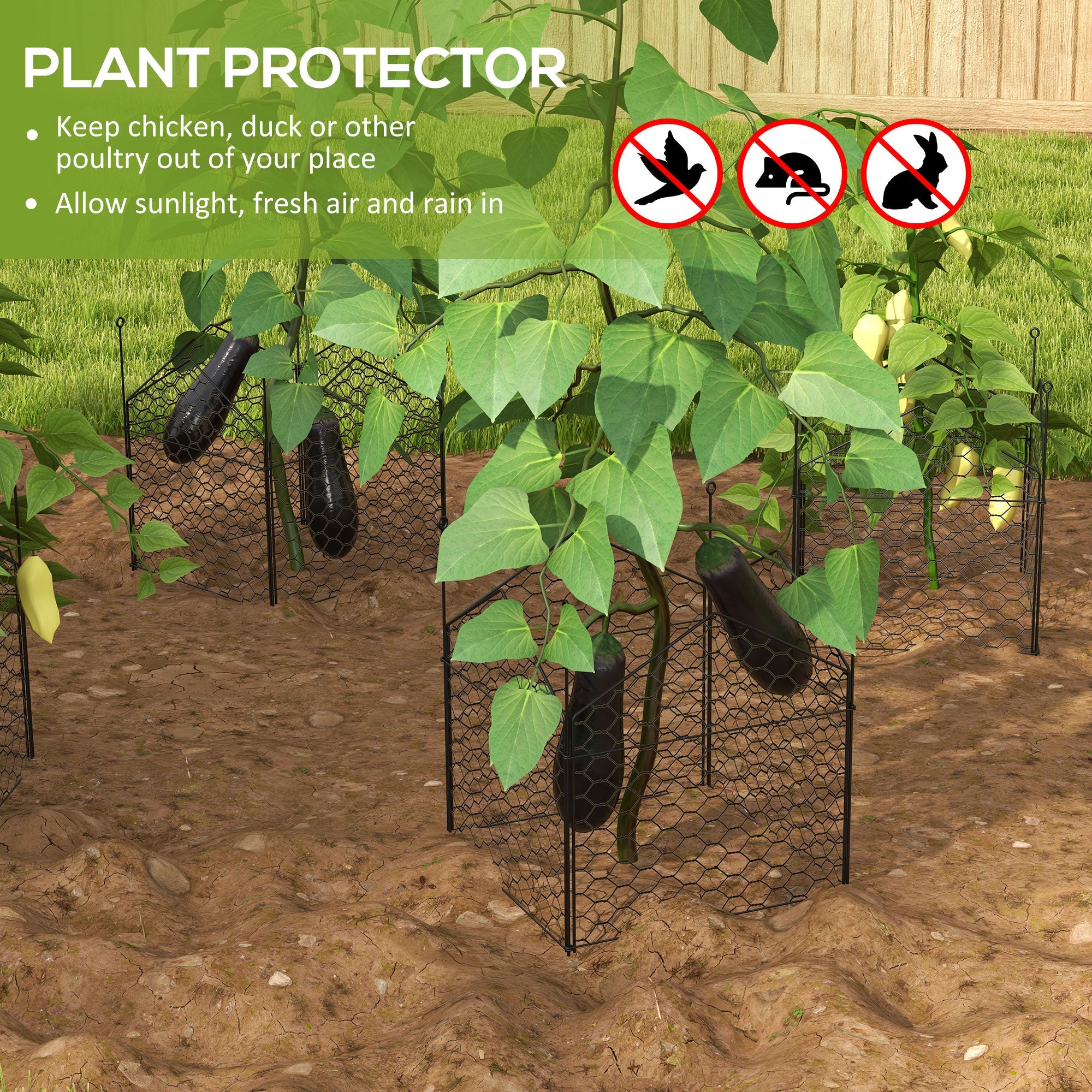 Outsunny 4 Pack Metal Garden Cloches 12"x14" Plant Cages Black Crop Protection to Keep Animals Out 