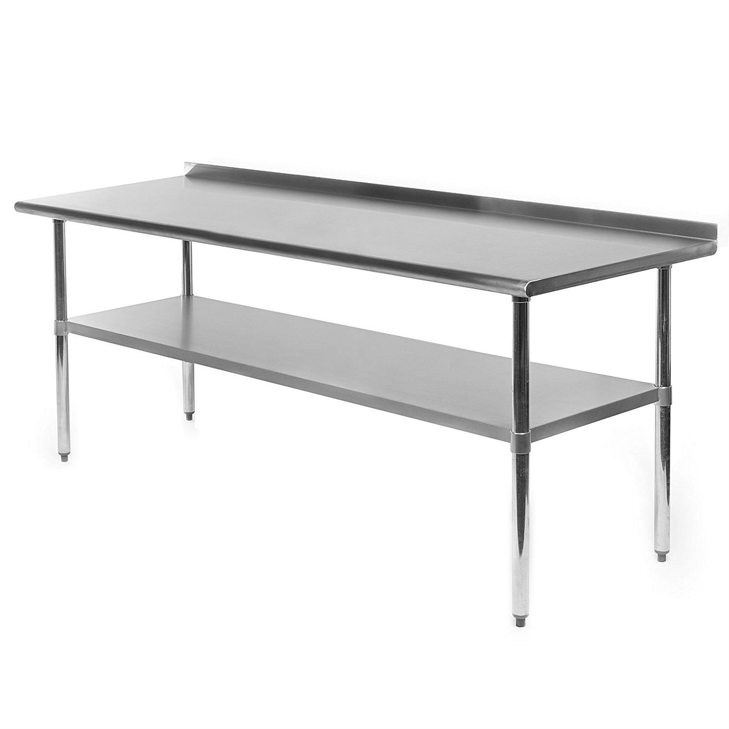 Stainless Steel 72 x 24 inch Kitchen Prep Work Table with Backsplash - Free Shipping