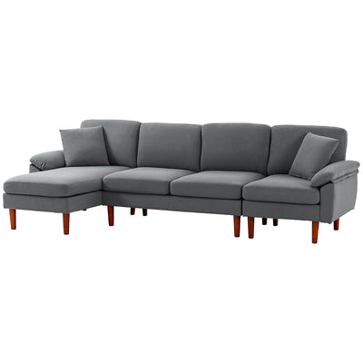 HOMCOM L-Shape Sectional Sofa: Modern Dark Grey Sofa with Reversible Chaise, Pillows & Wooden Legs 
