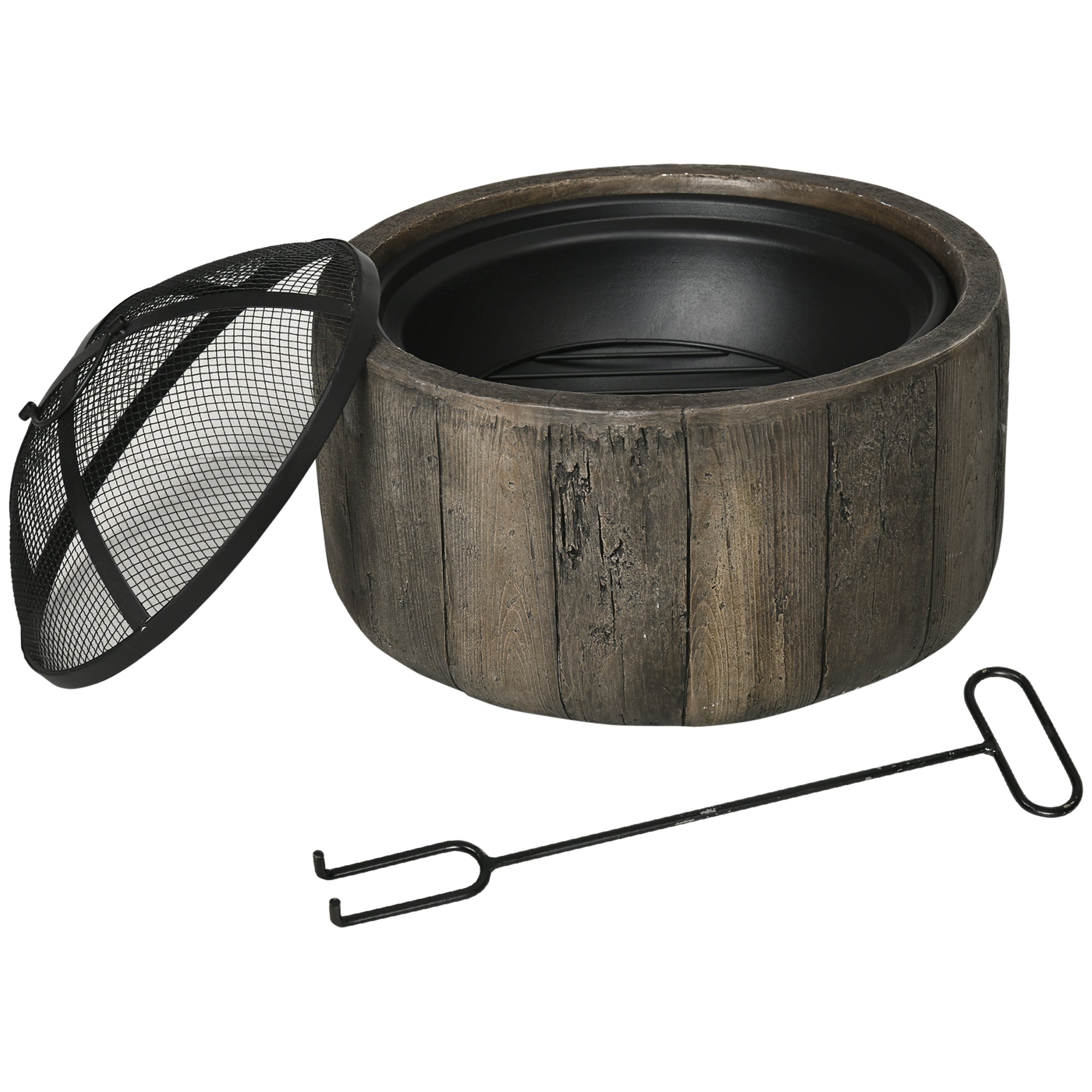 Outsunny 18" Metal Outdoor Fire Pit with Spark Cover, Poker Wood Burning Fire Bowl with Side Handles for Patio, Picnic, Dark Brown 