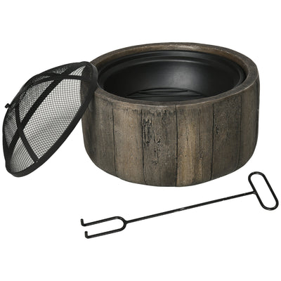 Outsunny 18" Metal Outdoor Fire Pit with Spark Cover, Poker Wood Burning Fire Bowl with Side Handles for Patio, Picnic, Dark Brown 