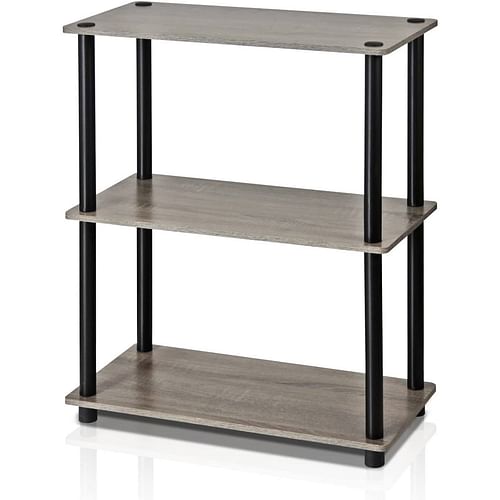 Gray Oak and Black Finish 3-Tier Bookcase - Free Shipping