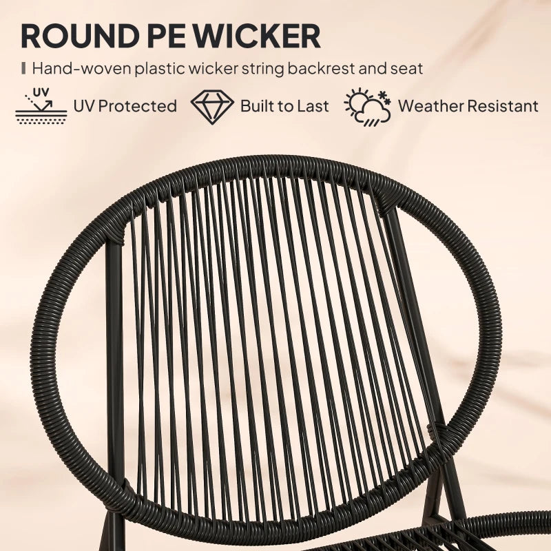 Rattan Bistro Set, 3 Pieces Wicker Patio Furniture Set, Acapulco Chairs and Steel Table for Porch, Balcony, Black