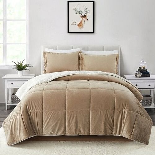 King Plush Microfiber Reversible Comforter Set in Gold - Free Shipping