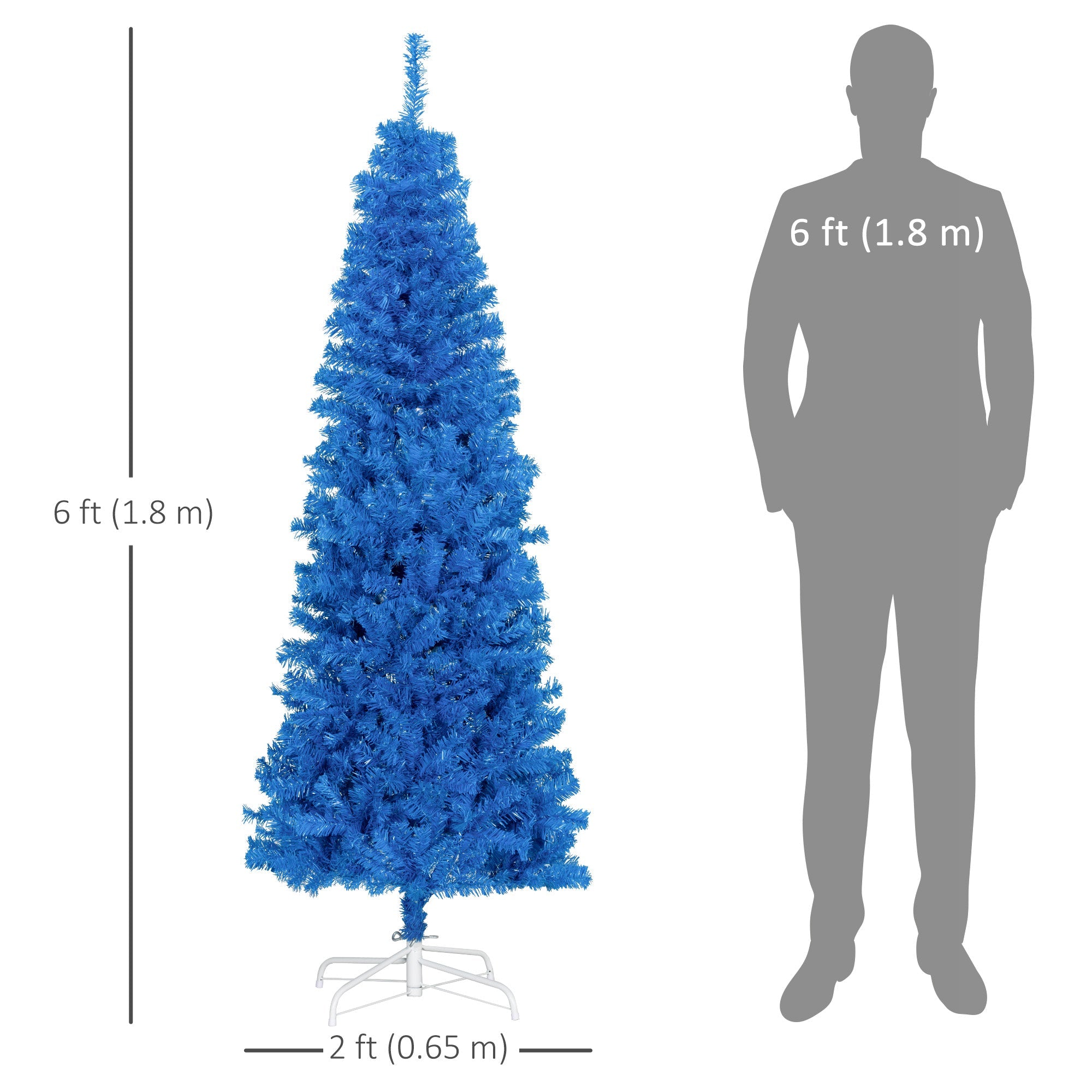 HOMCOM 6FT Pencil Christmas Tree, Artificial Christmas Tree with Automatic Open for Home Party, Blue 