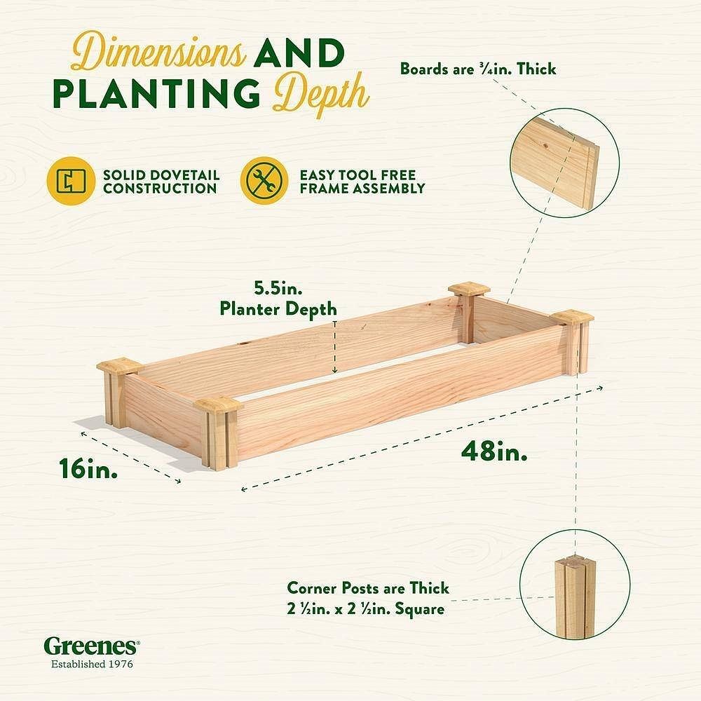 Unfinished Cedar Wood Raised Garden Bed Planter 4-ft x 16-inch - Made in USA - Free Shipping