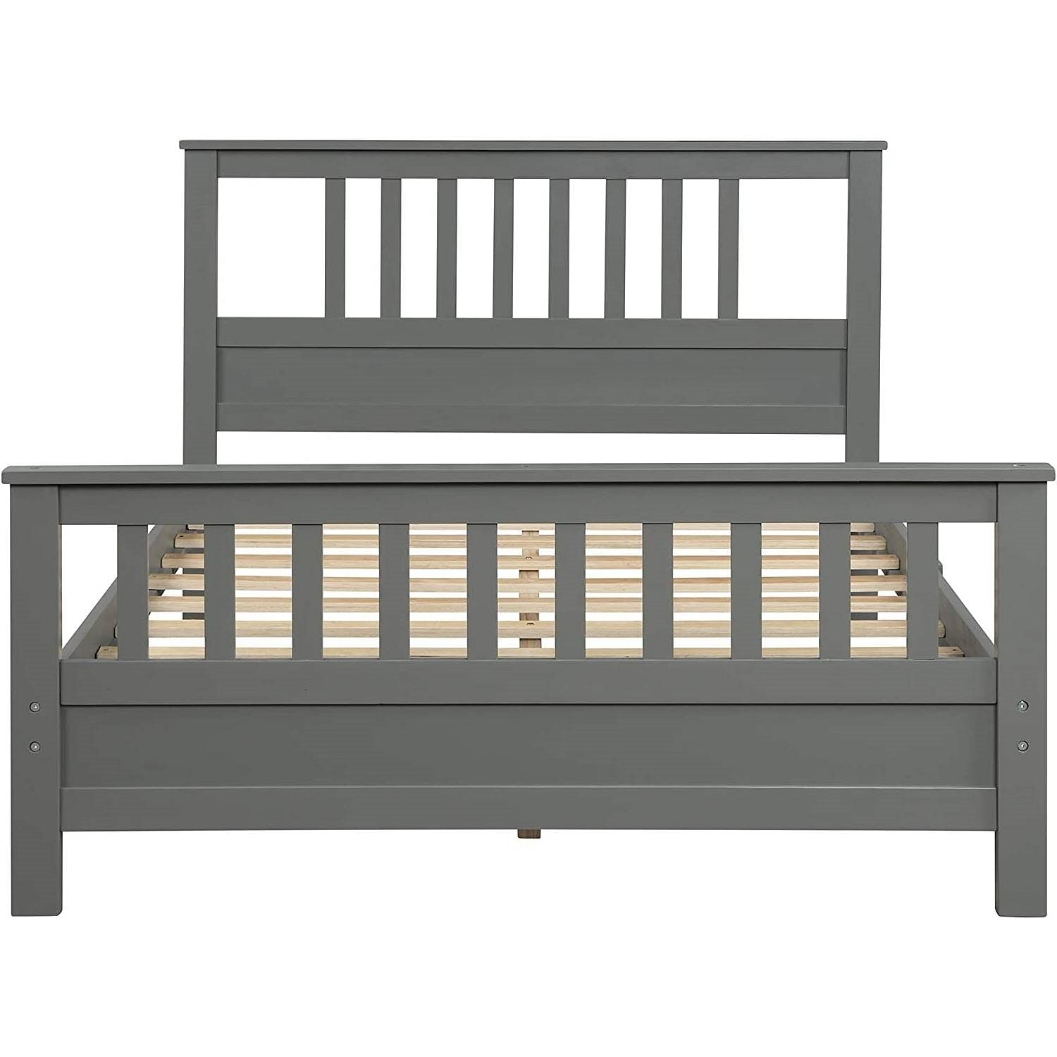 Grey Pine Wood Slatted Platform Headboard Footboard Full Size Bed - Free Shipping