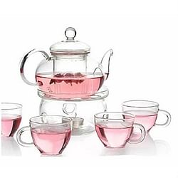 6-Piece Glass Tea Pot Set with 4 Cups Teapot Warmer and Infuser - Free Shipping 