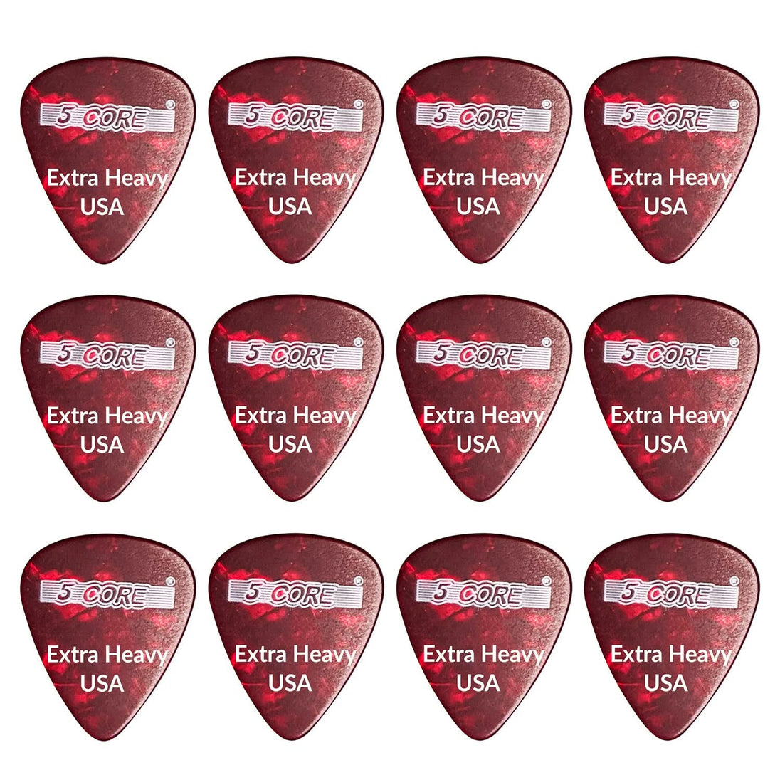 5Core Guitar Picks 1.2mm Celluloid Extra Heavy Gauge Pick - Acoustic Electric Bass Guitars RED