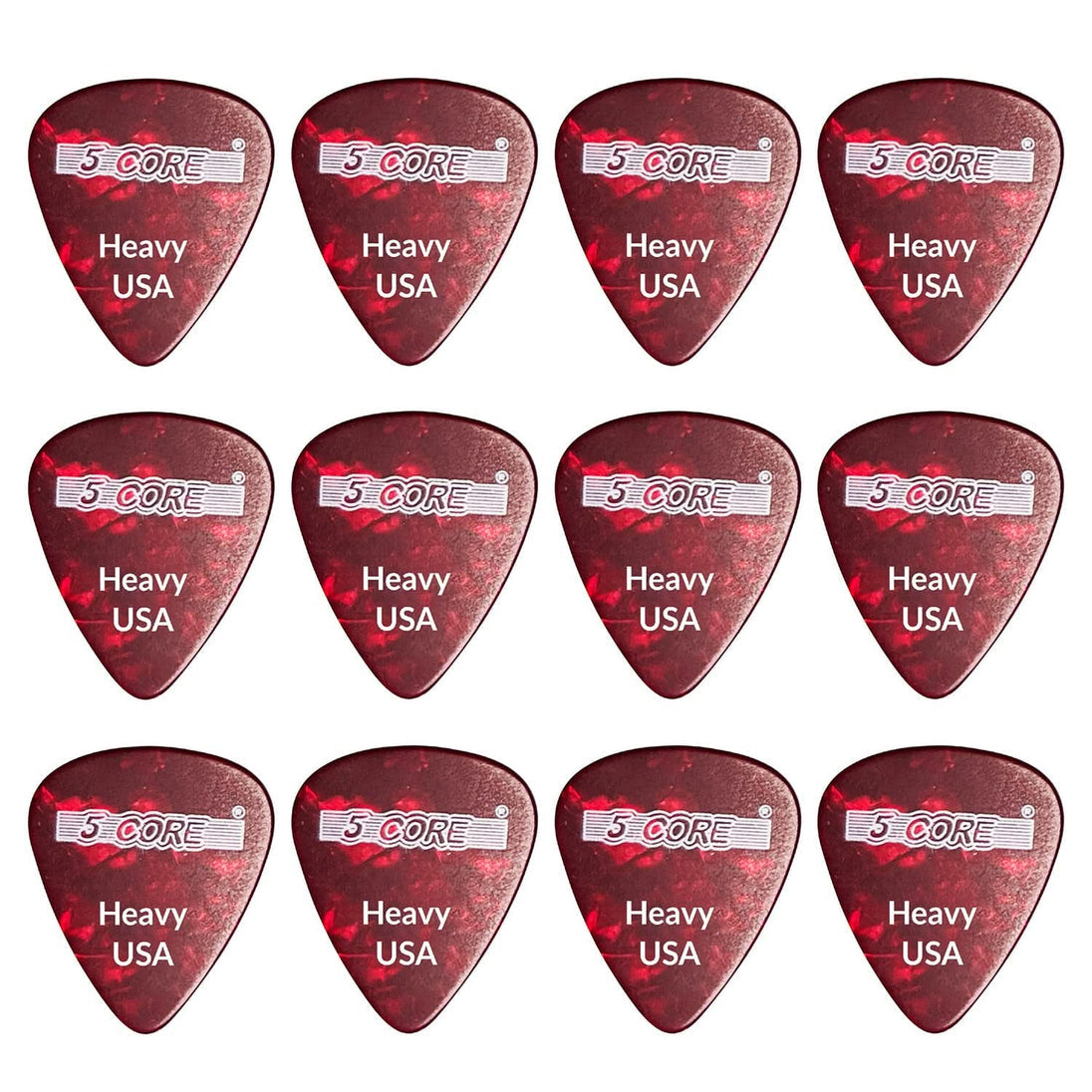 5Core Guitar Picks 0.96mm Celluloid Heavy Gauge Pick - Acoustic Electric Bass Guitars RED