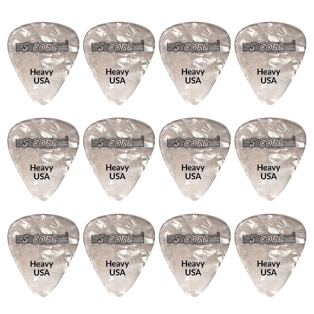 5Core Guitar Picks 0.96mm Celluloid Heavy Gauge Pick - Acoustic Electric Bass Guitars WHITE