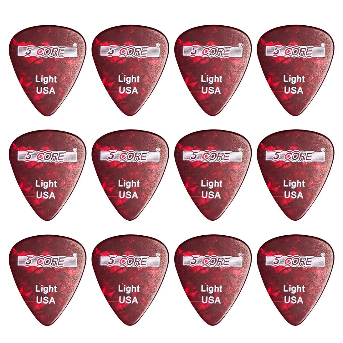 5Core Guitar Picks Celluloid Light Gauge 0.46mm Pick - Acoustic Electric Bass Guitars RED