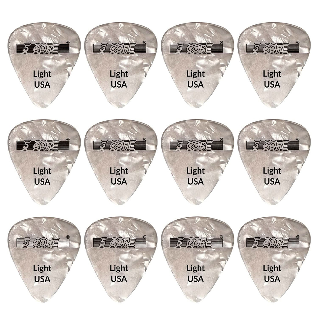 5Core Guitar Picks Celluloid Light Gauge 0.46mm Pick - Acoustic Electric Bass Guitars WHITE