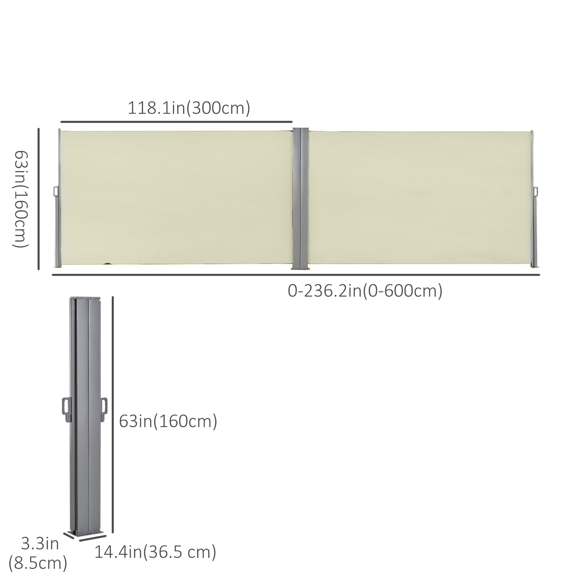 Outsunny Outdoor Privacy Screen 236" x 63" Double Side Retractable Awning for Patio Garden Balcony Backyard Cream White 