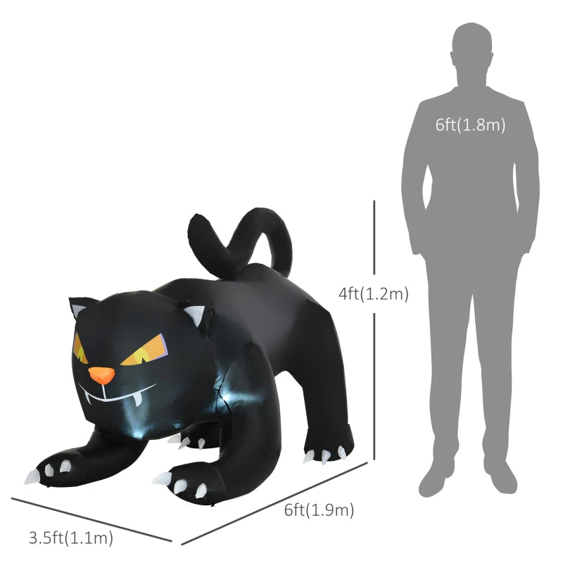 HOMCOM 4ft Tall Inflatable Black Cat – Halloween Airblown Yard Decoration 