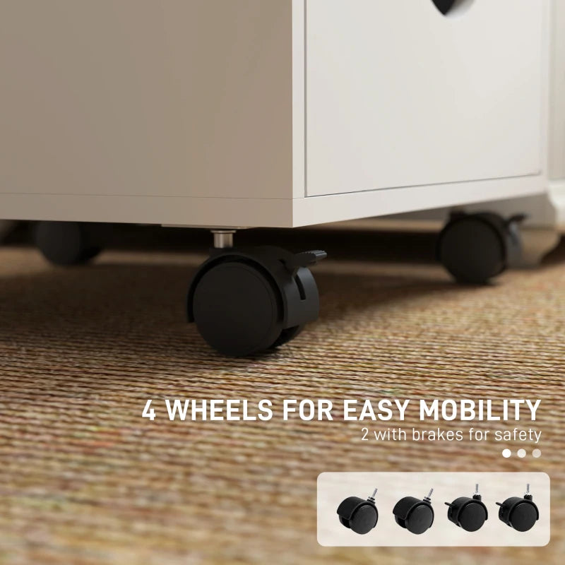 File Cabinet with 5 Drawer Wheels, 15.7" x 15.7" x 26.4", White