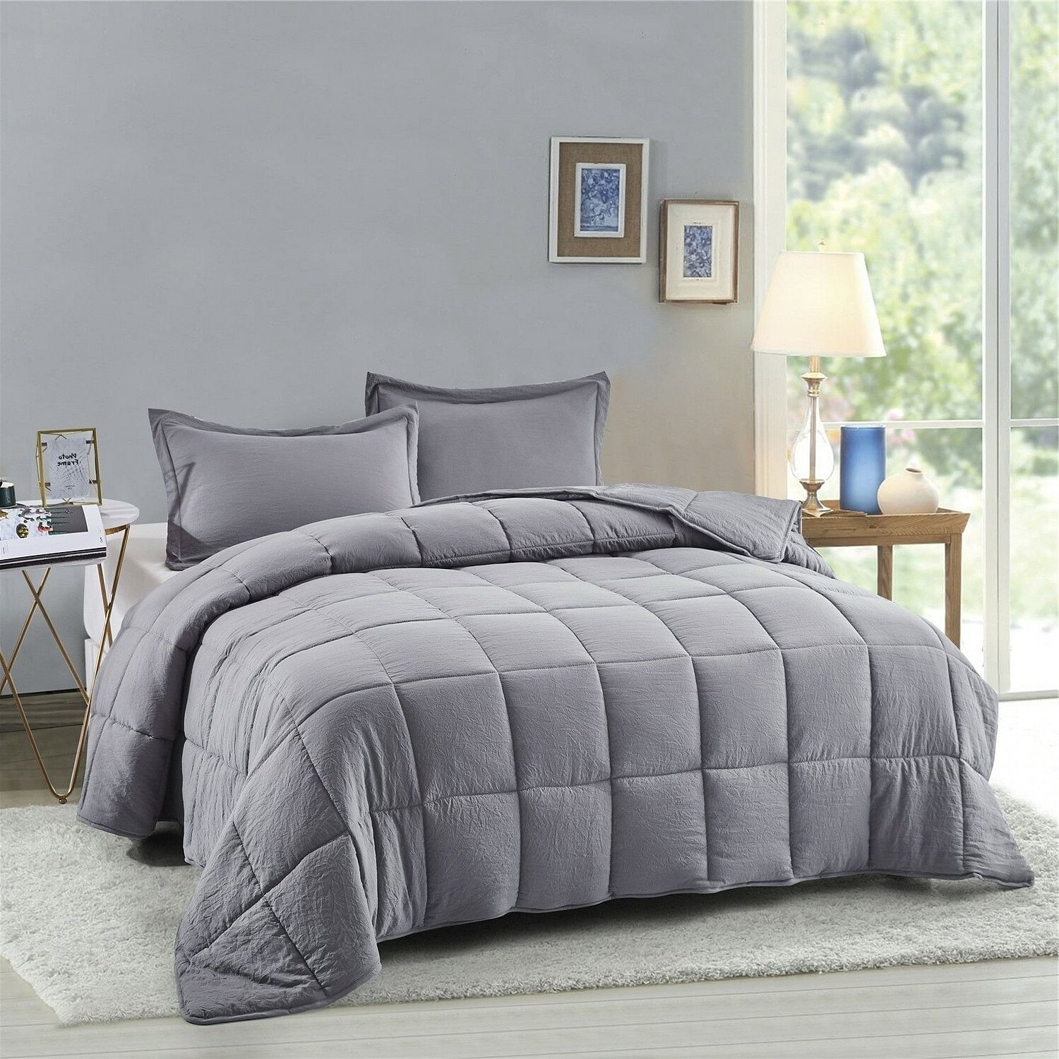 Queen Size Grey 3 Piece Microfiber Reversible Comforter Set - Free Shipping