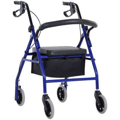 HOMCOM Adjustable Aluminum Rollator Walker: Foldable Drive Medical Wheelchair with Bag 