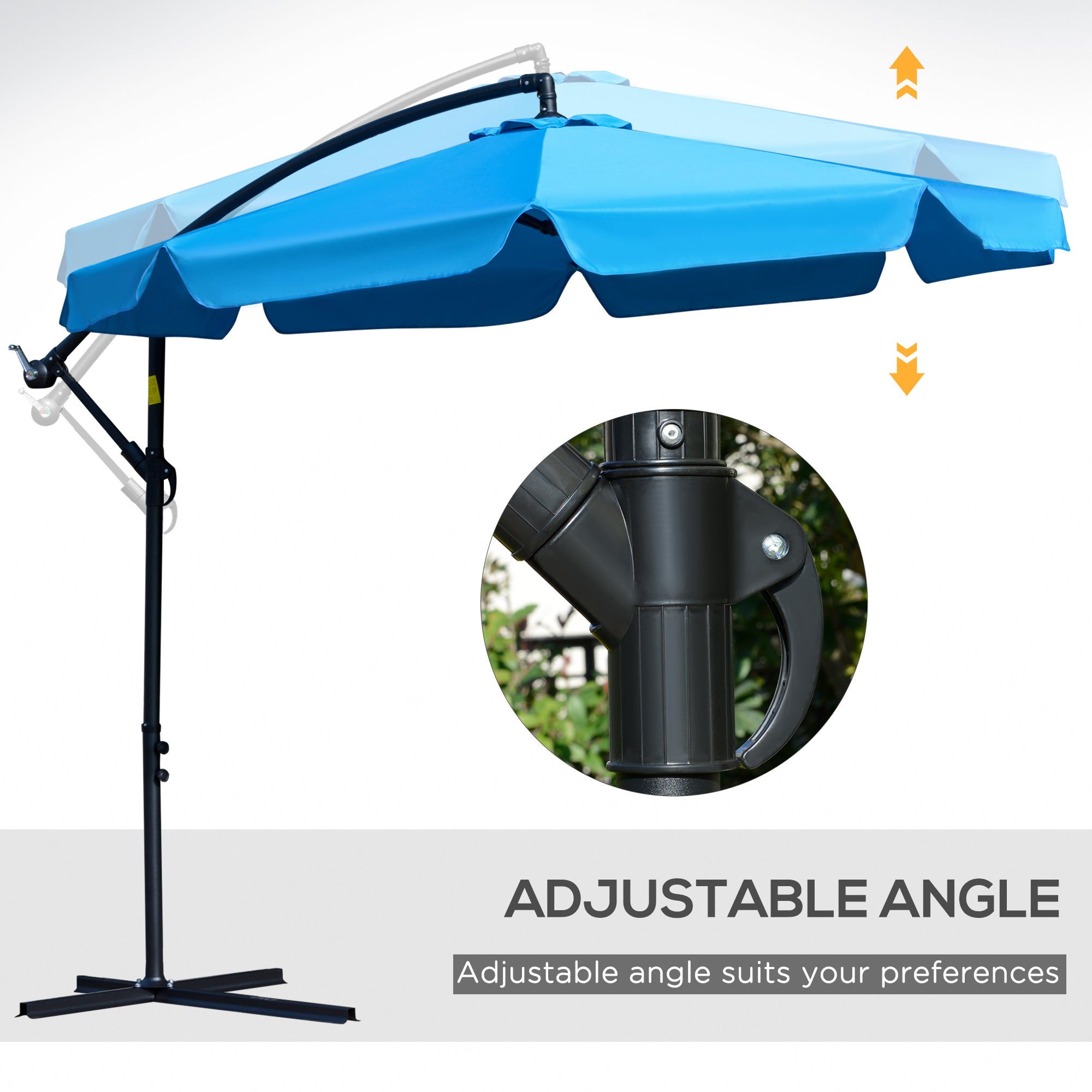 Outsunny 9FT Cantilever Patio Umbrella: Offset Design with Easy Tilt, Cross Base & 8 Ribs for Outdoor Shade, Blue 