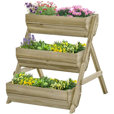 Outsunny 3 Tier Elevated Planter Box Vertical Wooden Raised Garden Bed Flowers Veggies Herbs Patio Backyard 26" x 30" x 30" Green 