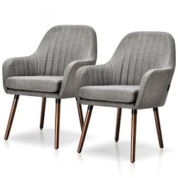 Set of 2 Retro Grey Linen Upholstered Accent Chair with Stylish Wood Legs - Free Shipping