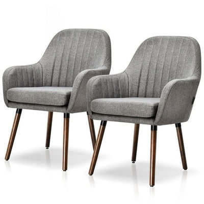 Set of 2 Retro Grey Linen Upholstered Accent Chair with Stylish Wood Legs - Free Shipping 