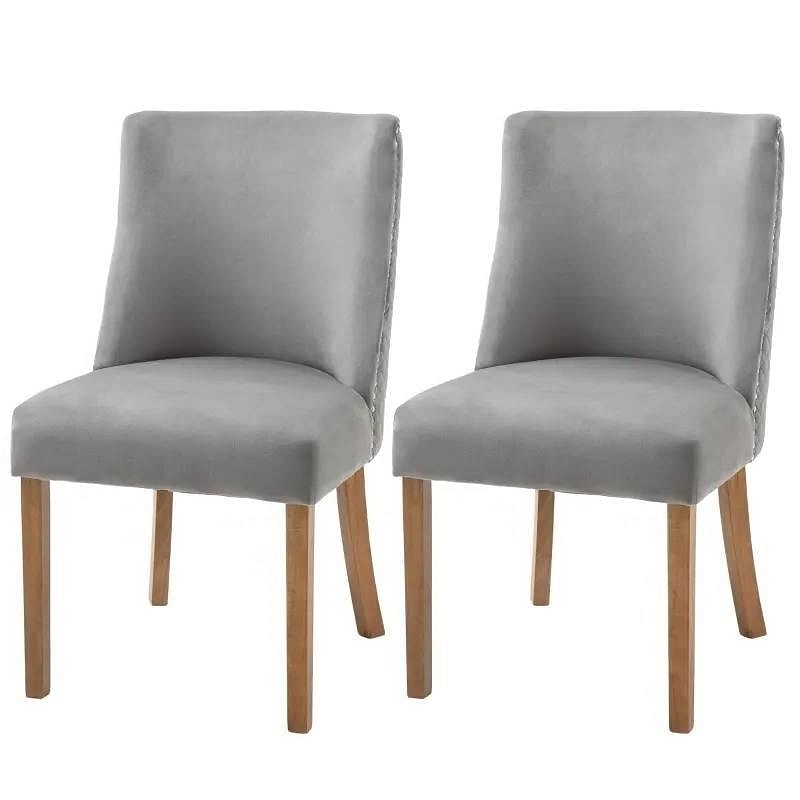 Set of 2 Modern Nailhead Diamond Stitch Upholstered Dining Chairs in Light Grey - Free Shipping 