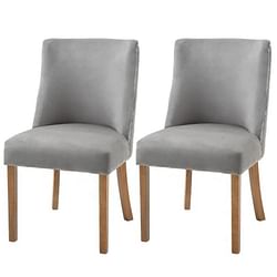 Set of 2 Modern Nailhead Diamond Stitch Upholstered Dining Chairs in Light Grey - Free Shipping