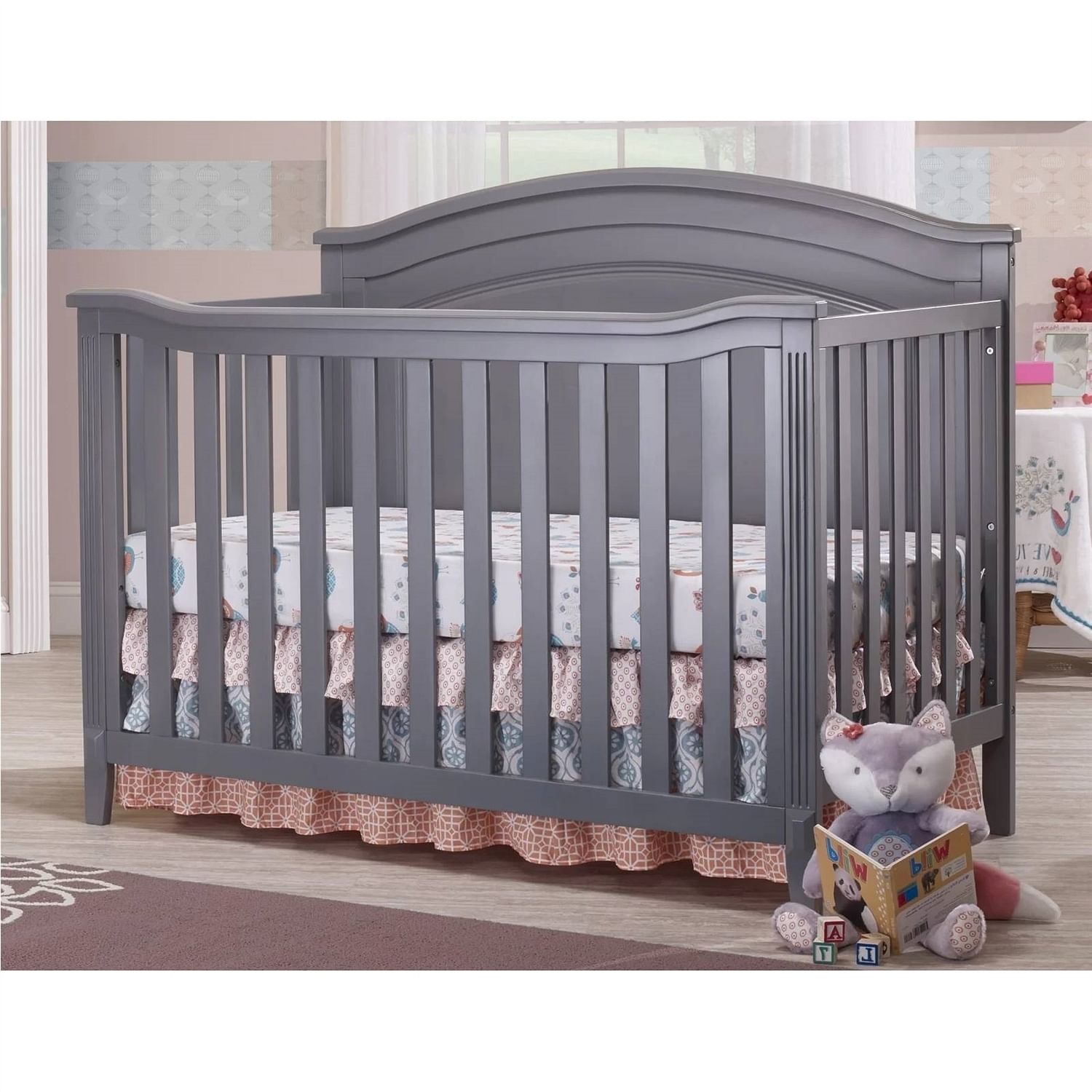 SF Home Solid Wood Convertible Crib in Grey - Toddler Bed Sold Separately - Free Shipping