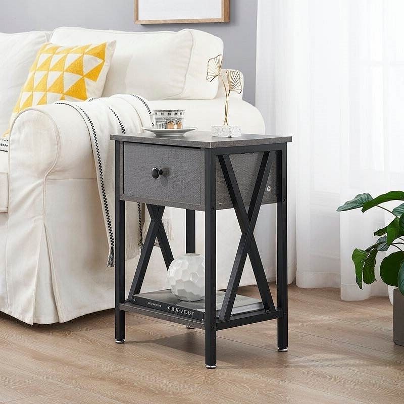 Set of 2 - 1 Drawer Nightstand in Grey and Black Wood Finish - Free Shipping