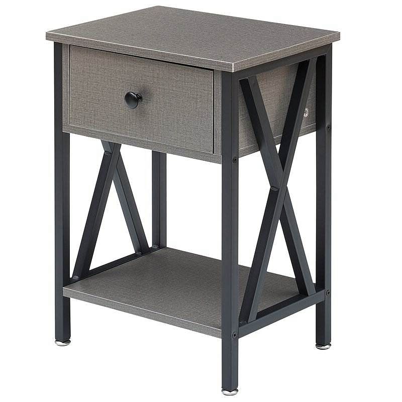 Set of 2 - 1 Drawer Nightstand in Grey and Black Wood Finish - Free Shipping