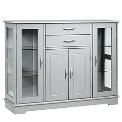 Grey Wood Buffet Sideboard Cabinet with Glass Display Doors - Free Shipping 