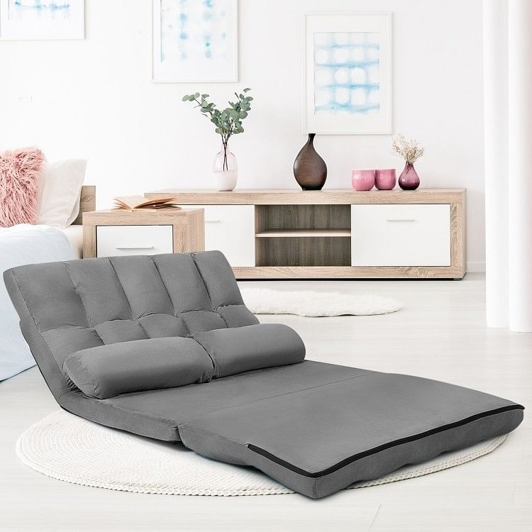 Faux Suede 5 Tilt Foldable Floor Sofa Bed Detachable Cloth Cover in Grey - Free Shipping 