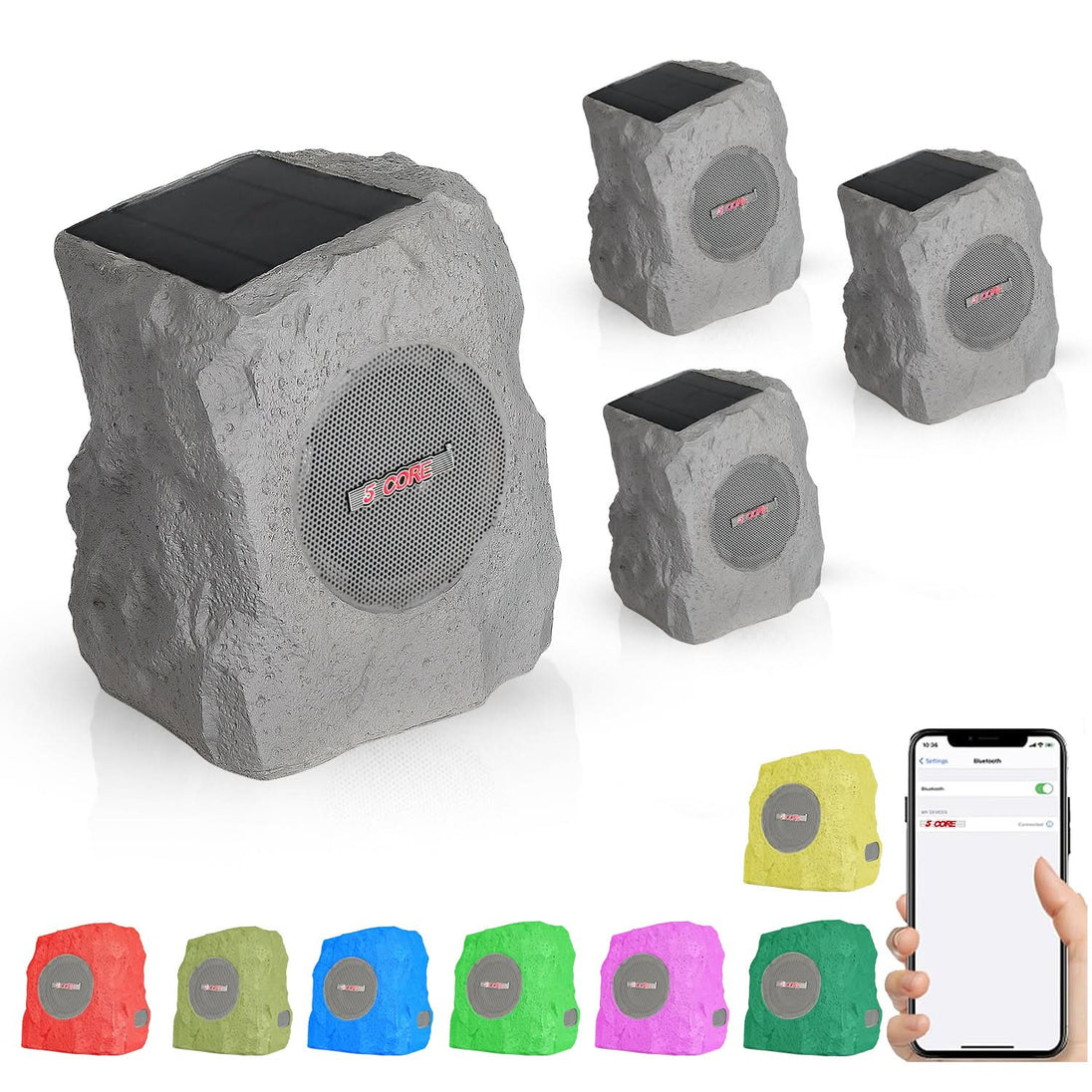 5Core Outdoor Wireless Speakers Bluetooth Rock Waterproof Linkable TWS Garden Speaker GRAY