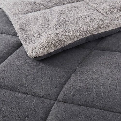 Full/Queen Plush Sherpa Reversible Micro Suede Comforter Set in Gray - Free Shipping 