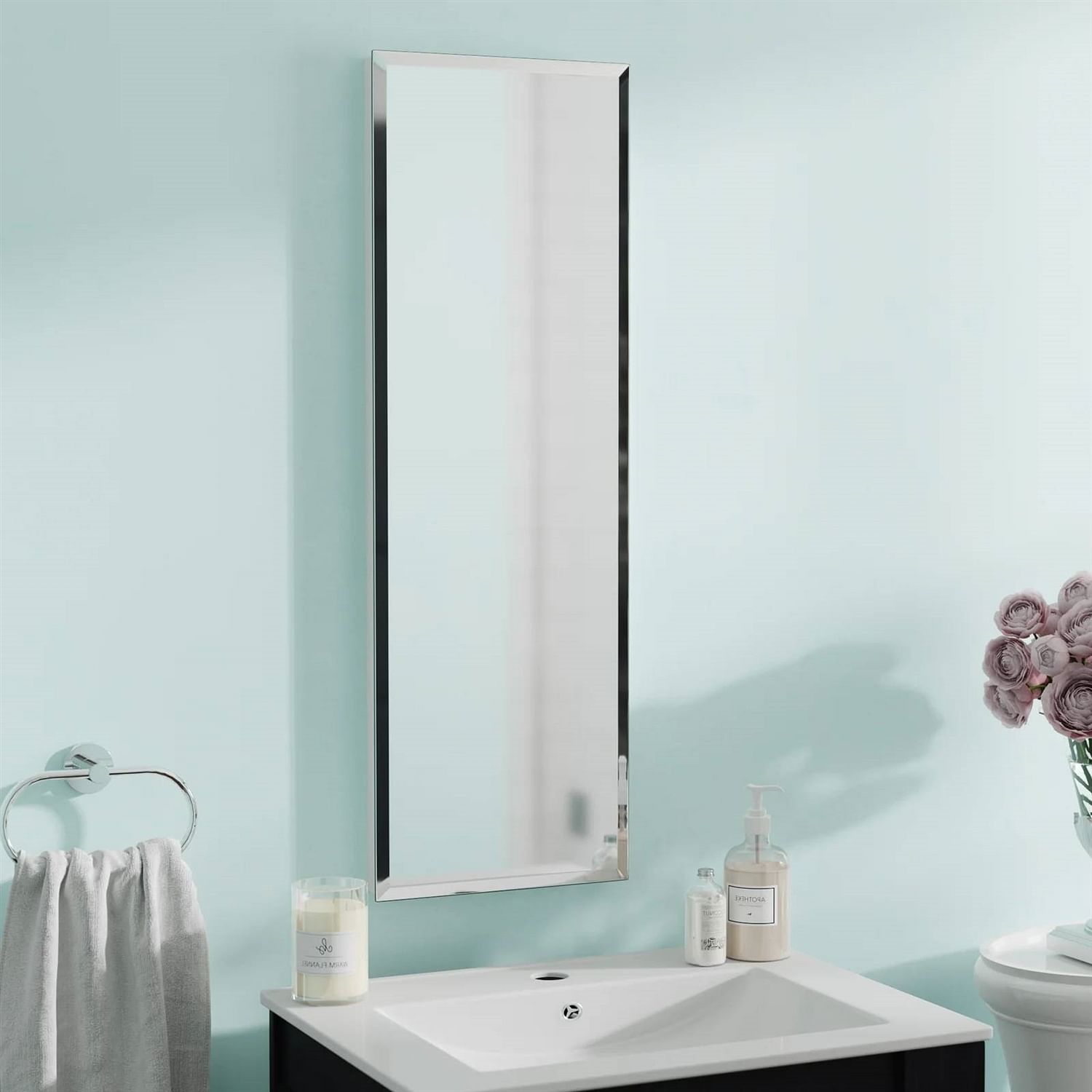 Narrow Bathroom Medicine Cabinet Frameless Mirror 12 x 36 inch - Free Shipping 