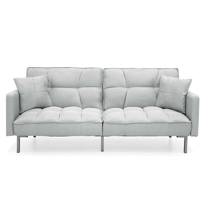 Plush Gray Split-Back Design Convertible Linen Tufted Futon w/ 2 Pillows - Free Shipping 