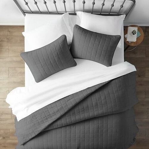 3 Piece Microfiber Farmhouse Coverlet Bedspread Set Grey, Full/Queen - Free Shipping