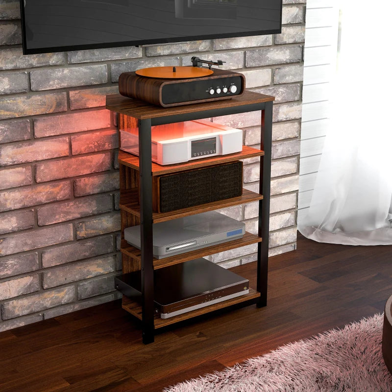 TV Stand for TVs up to 29", Entertainment Center with 4-Tier Storage Shelves and LED Lights for Living Room
