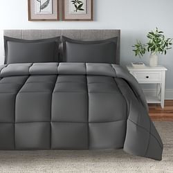 Full/Queen Traditional Microfiber Reversible 3 Piece Comforter Set in Grey - Free Shipping